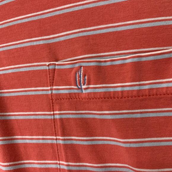 Peter Millar Mens Large Orange Blue White Striped Short Sleeve Polo Shirt Golf - Picture 5 of 8